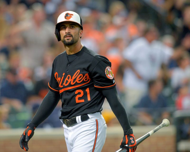 Baltimore Orioles Nick Markakis reacts after striking out against New