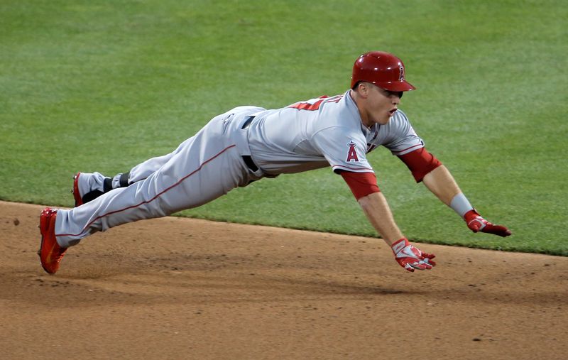 The American League’s Mike Trout, of the Los Angeles Angels,