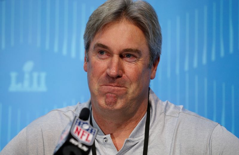 FILE PHOTO: Doug Pederson speaks to reporters during Super Bowl