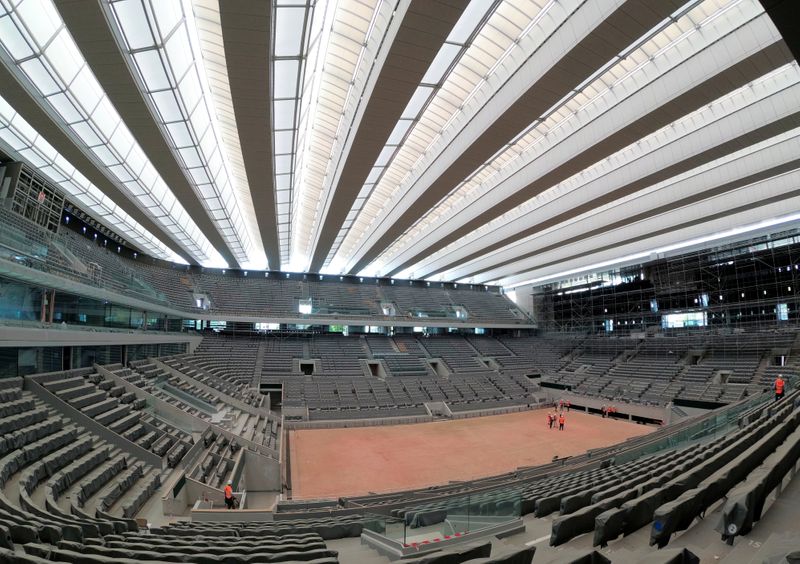 Renovated Philippe-Chatrier central tennis court at Roland-Garros in Paris