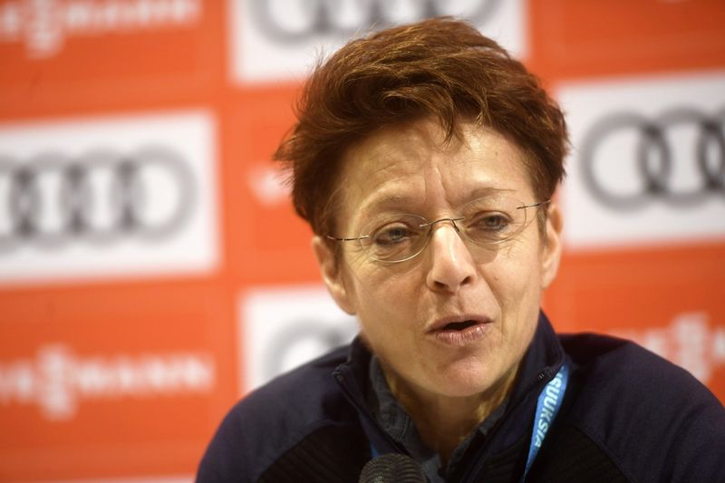 FIS Secretary General Sarah Lewis attends an Anti-Doping news conference