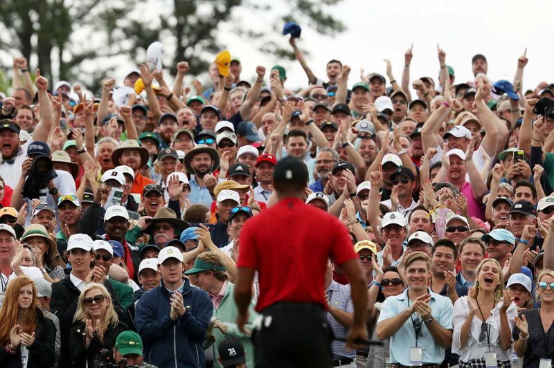 FILE PHOTO: Tiger woods celebrates after winning the 2019 Masters