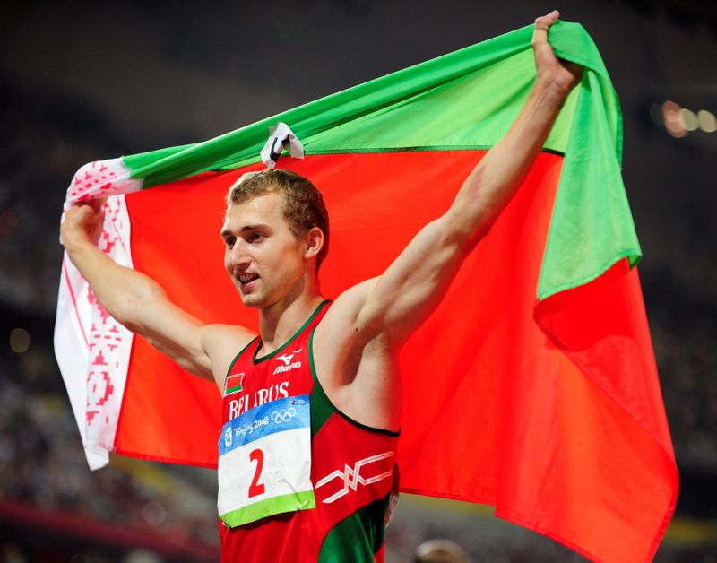 FILE PHOTO: Krauchanka of Belarus celebrates winning the silver medal