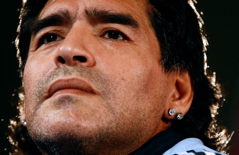 Argentina’s soccer team head coach Maradona attends a news conference