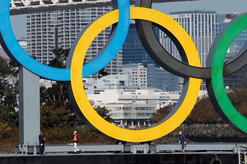 Olympic rings reinstallation at the waterfront area at Odaiba Marine