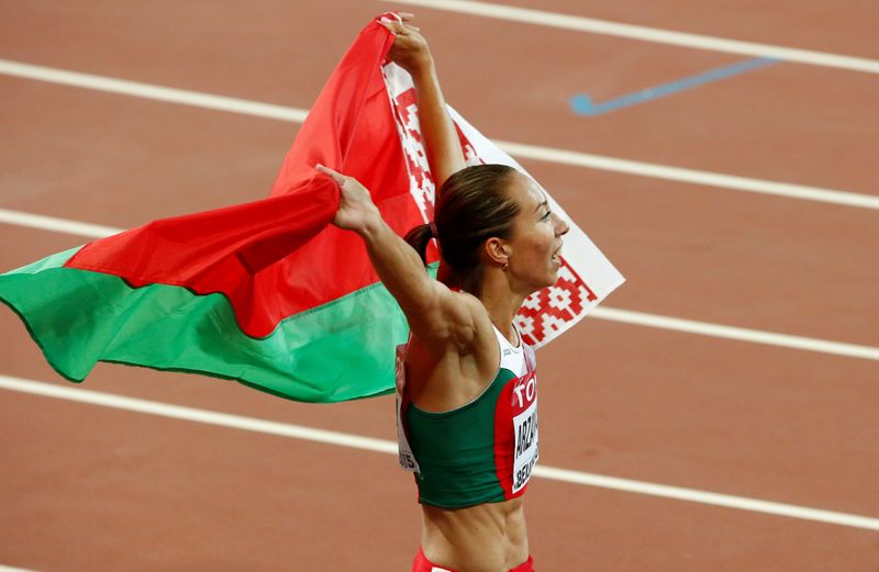 FILE PHOTO: Arzamasova celebrates winning the women’s 800 metres final