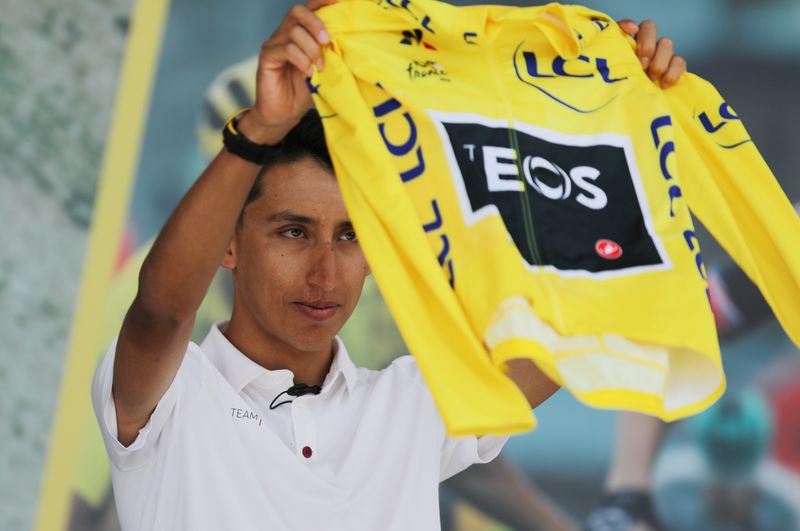 FILE PHOTO: Tour de France winner Egan Bernal receives hero’s