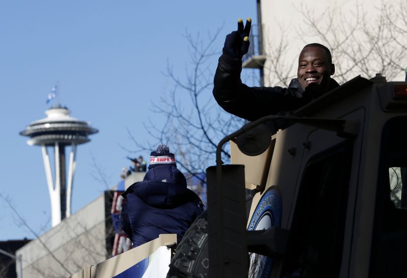Seahawks’ Jackson gestures during the NFL team’s Super Bowl victory