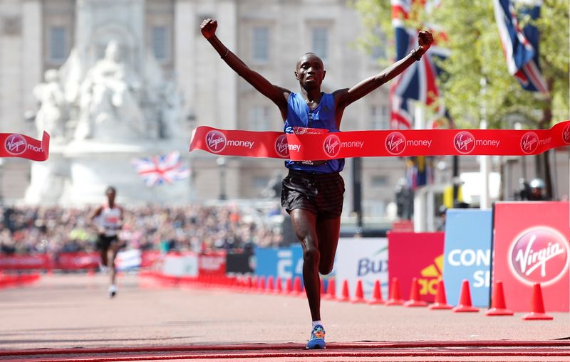 FILE PHOTO: Kenya’s Daniel Wanjiru wins the men’s elite race