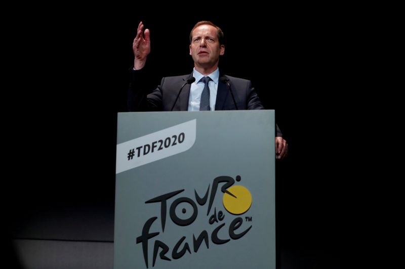 FILE PHOTO: Tour de France director Christian Prudhomme speaks during