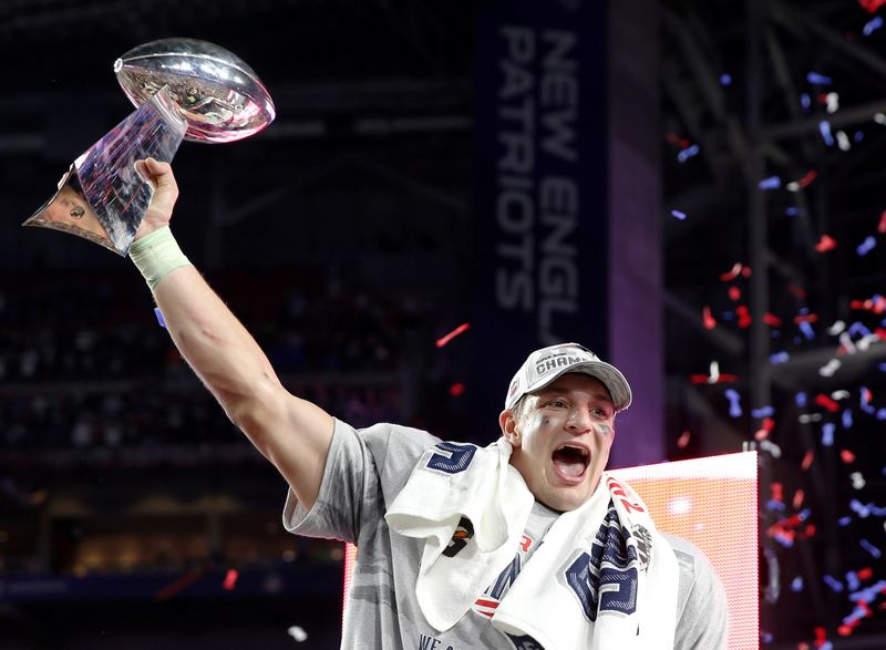 FILE PHOTO: New England Patriots tight end Rob Gronkowski holds