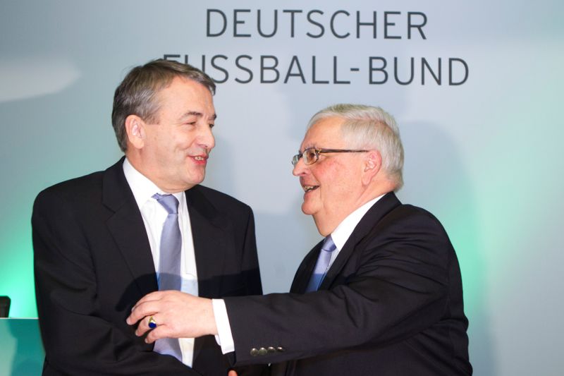 FILE PHOTO: Niersbach, designated DFB president embraces DFB president Zwanziger