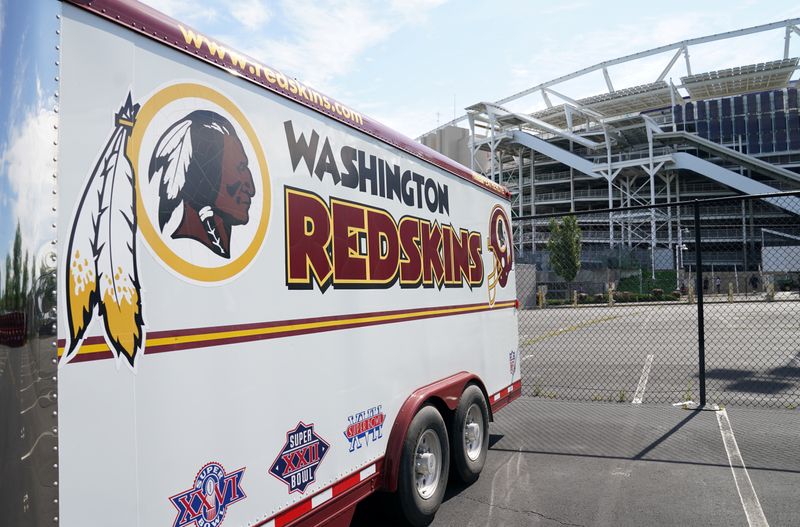Redskins logo is seen on a vehicle after the team
