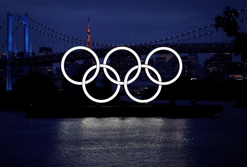 FILE PHOTO: The giant Olympic rings are pictured, in Tokyo