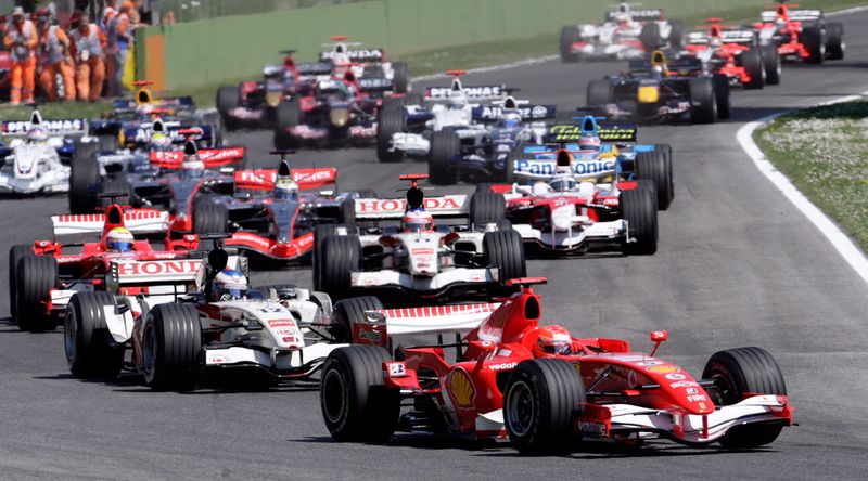 FILE PHOTO: Ferrari Formula One driver Schumacher leads pack during