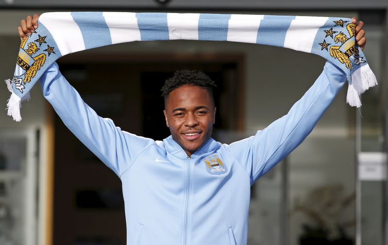 FILE PHOTO: New Manchester City signing Raheem Sterling poses with
