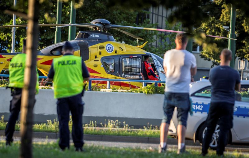 A rescue helicopter is seen on the site where Dutch