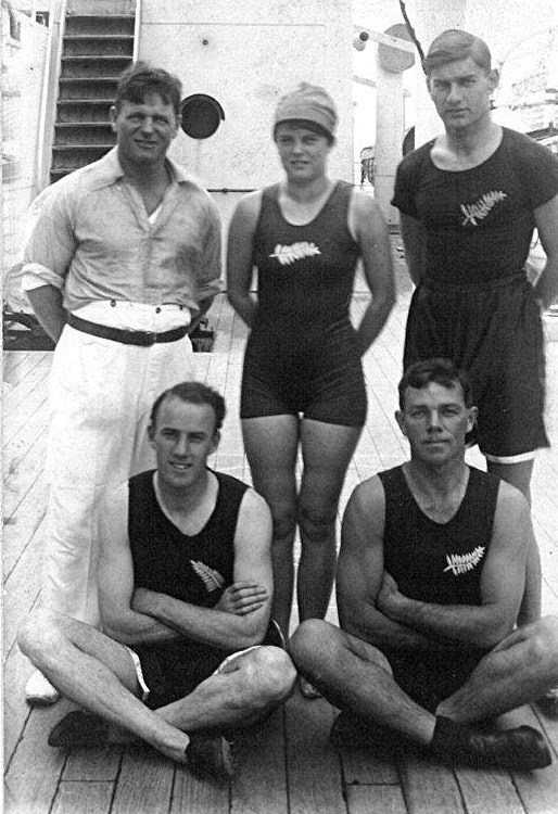 Cecil Walrond (Violet’s father and chaperone), swimmer Violet Walrond, sprinter