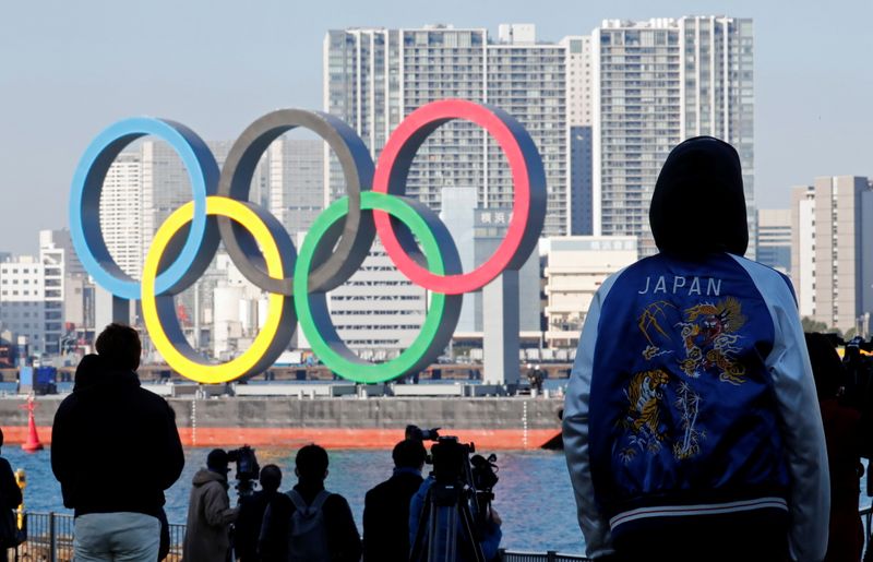 Olympic rings reinstallation at the waterfront area at Odaiba Marine
