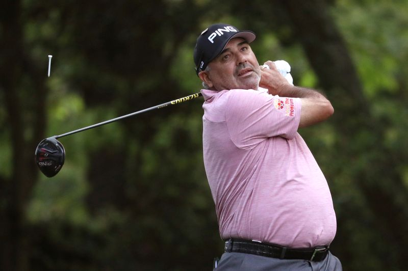 FILE PHOTO: Angel Cabrera of Argentina hits off the second