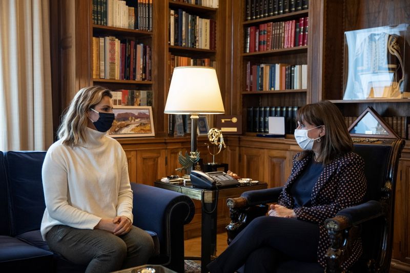 Greek President Katerina Sakellaropoulou meets with Olympic sailing champion Sofia