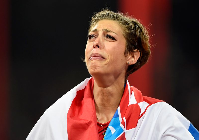 Second placed Vlasic of Croatia cries after competing in the