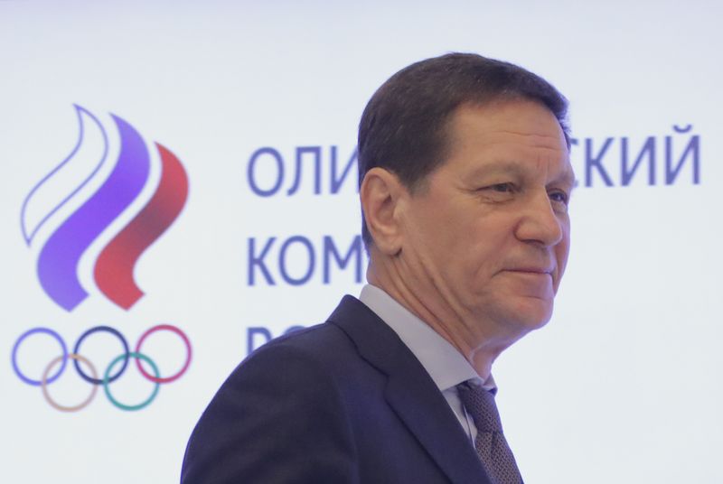 Russian Olympic Committee President Alexander Zhukov arrives for a news