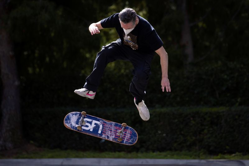 CEO at USA Skateboaring Friedberg on his skateboard in California