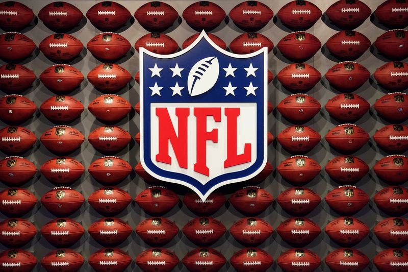 The NFL logo is pictured at an event in the