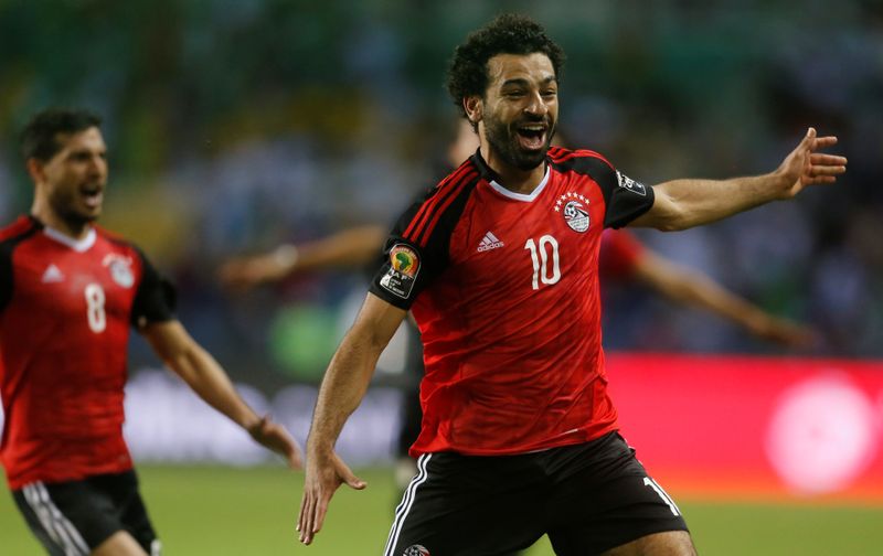 FILE PHOTO: Egypt’s Mohamed Salah celebrates after the game