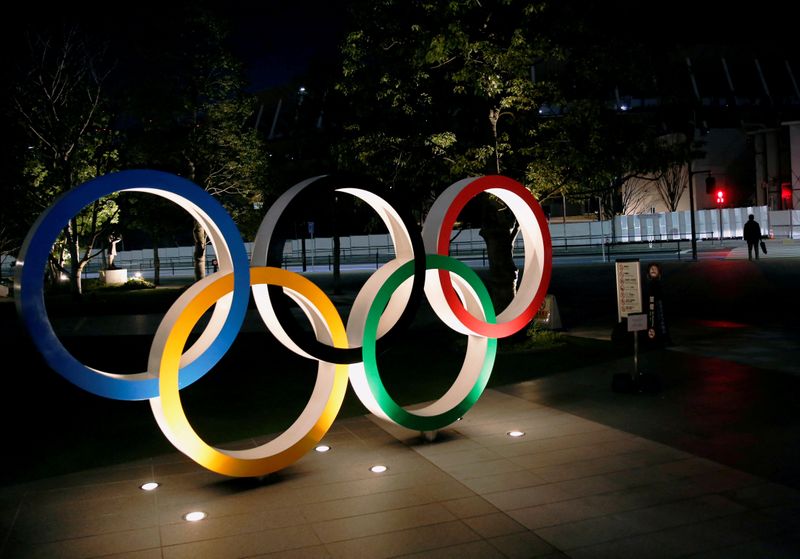 FILE PHOTO: Olympic rings are seen near the National Stadium