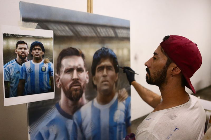 Argentine artist immortalises soccer superstar Maradona with portraits, in Buenos