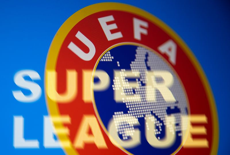 Super League words are seen in front of the UEFA