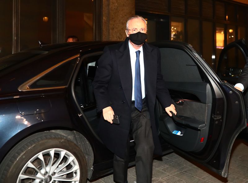 Real Madrid president Florentino Perez arrives at a radio station