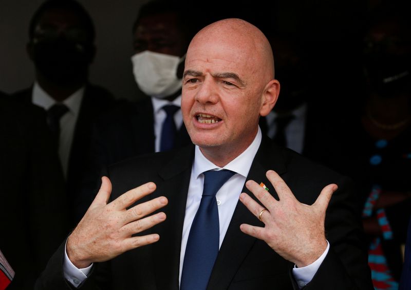 FILE PHOTO: FIFA president Gianni Infantino speaks to journalists during