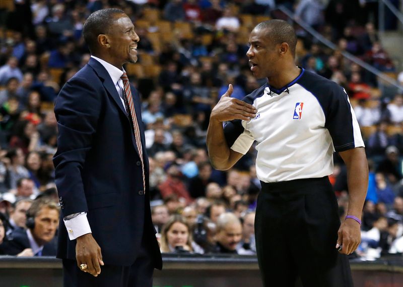 FILE PHOTO: Raptors’ head coach Casey complains to referee Brown