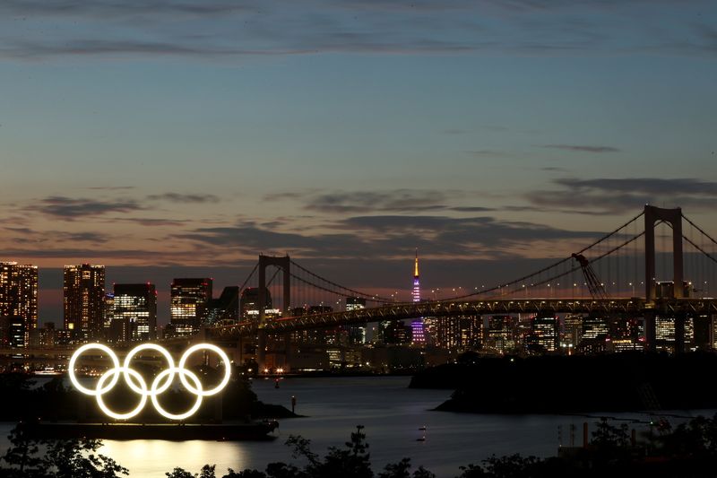 A general view of the Olympic Rings installed on a
