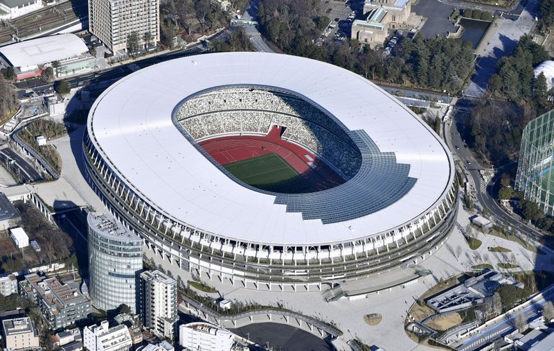 An aerial view shows the new National Stadium, the main