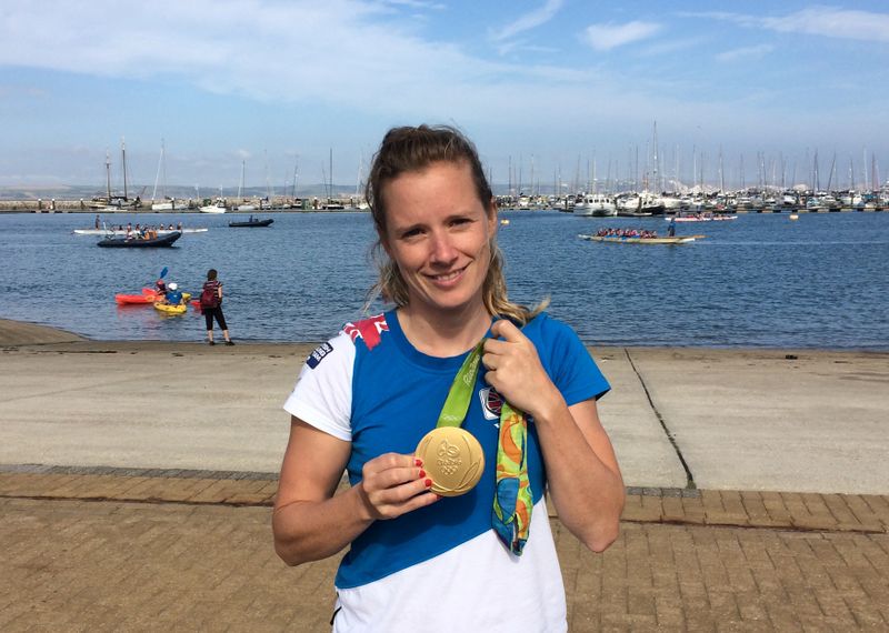 British Olympic sailor Hannah Mills poses in Weymouth and Portland,