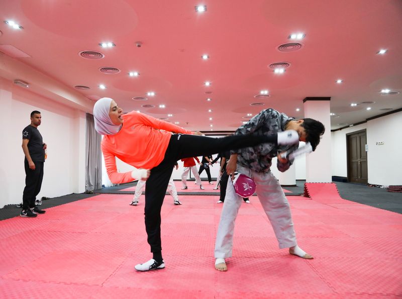 Jordanian Taekwondo athlete Juliana Alsadeq prepares for the Olympics, in