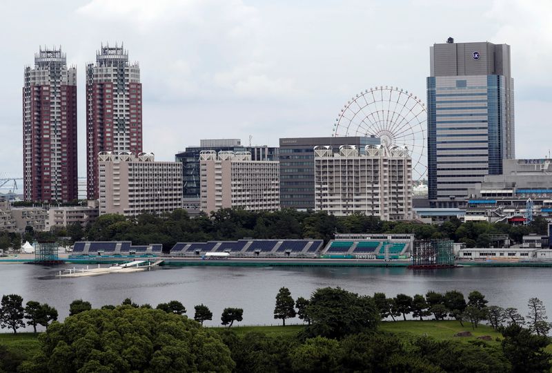 General view shows Odaiba Marine Park, the venue for Marathon