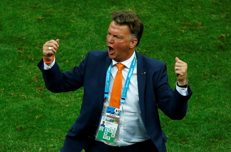 FILE PHOTO: Netherlands coach van Gaal reacts in the sidelines