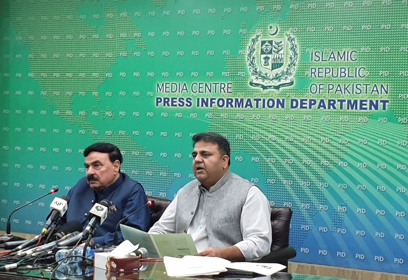 Pakistan Information Minister Fawad Chaudhry, along with Interior Minister Sheikh