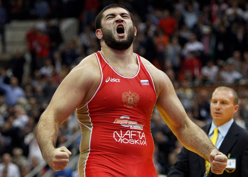 FILE PHOTO: Makhov of Russia celebrates his victory over Taymazov