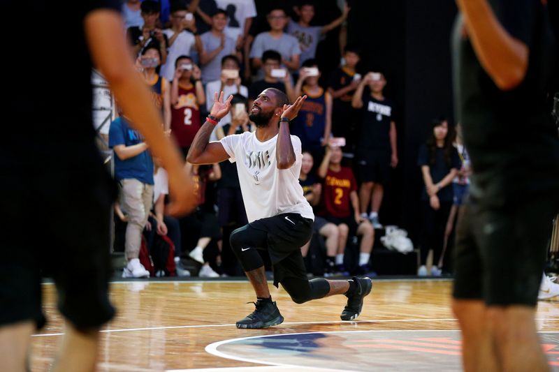 NBA player Kyrie Irving of the Cleveland Cavaliers, reacts during