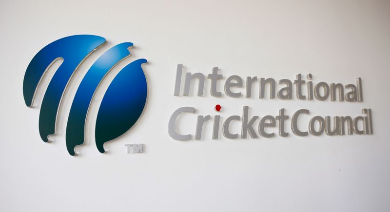 The International Cricket Council (ICC) logo at the ICC headquarters