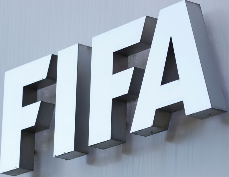 FILE PHOTO: FIFA’s logo is seen in front of its