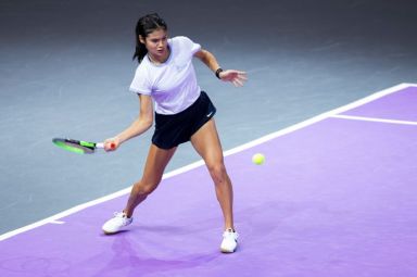 British tennis player Emma Raducanu trains during the WTA Transylvania
