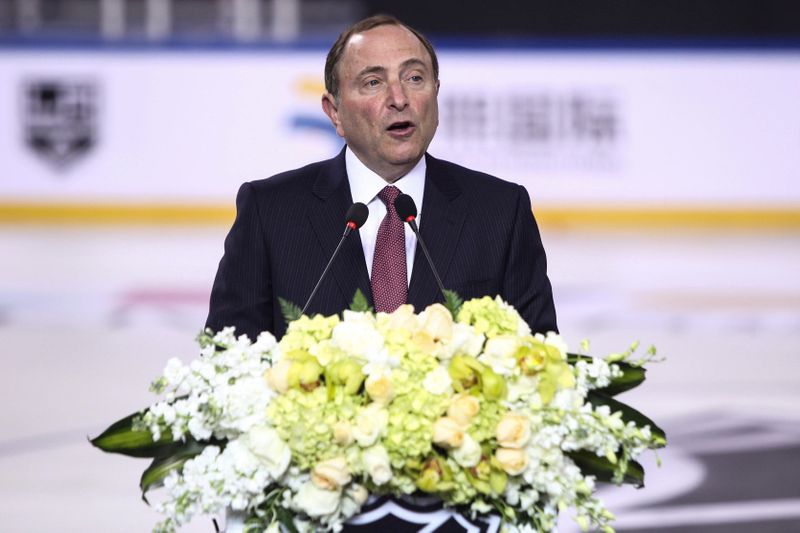 NHL commissioner Gary Bettman speaks during an event in Beijing