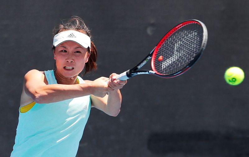 FILE PHOTO: China’s Shuai Peng practices at the Australian Open